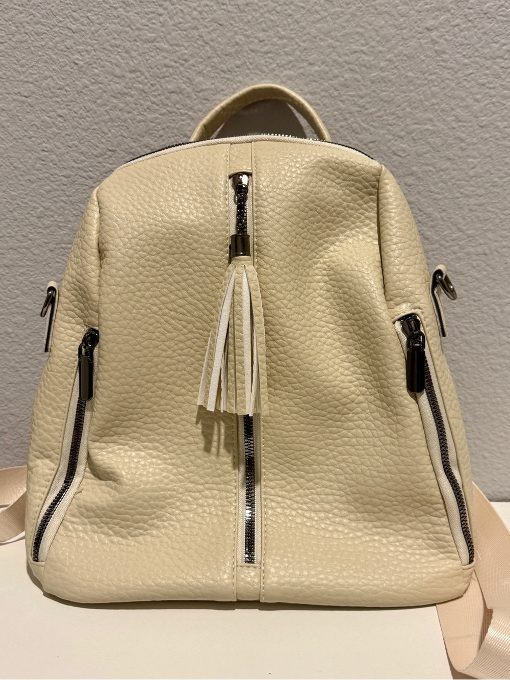 Creamy-White Women's Leather Backpack Purse - Picture 7 of 8